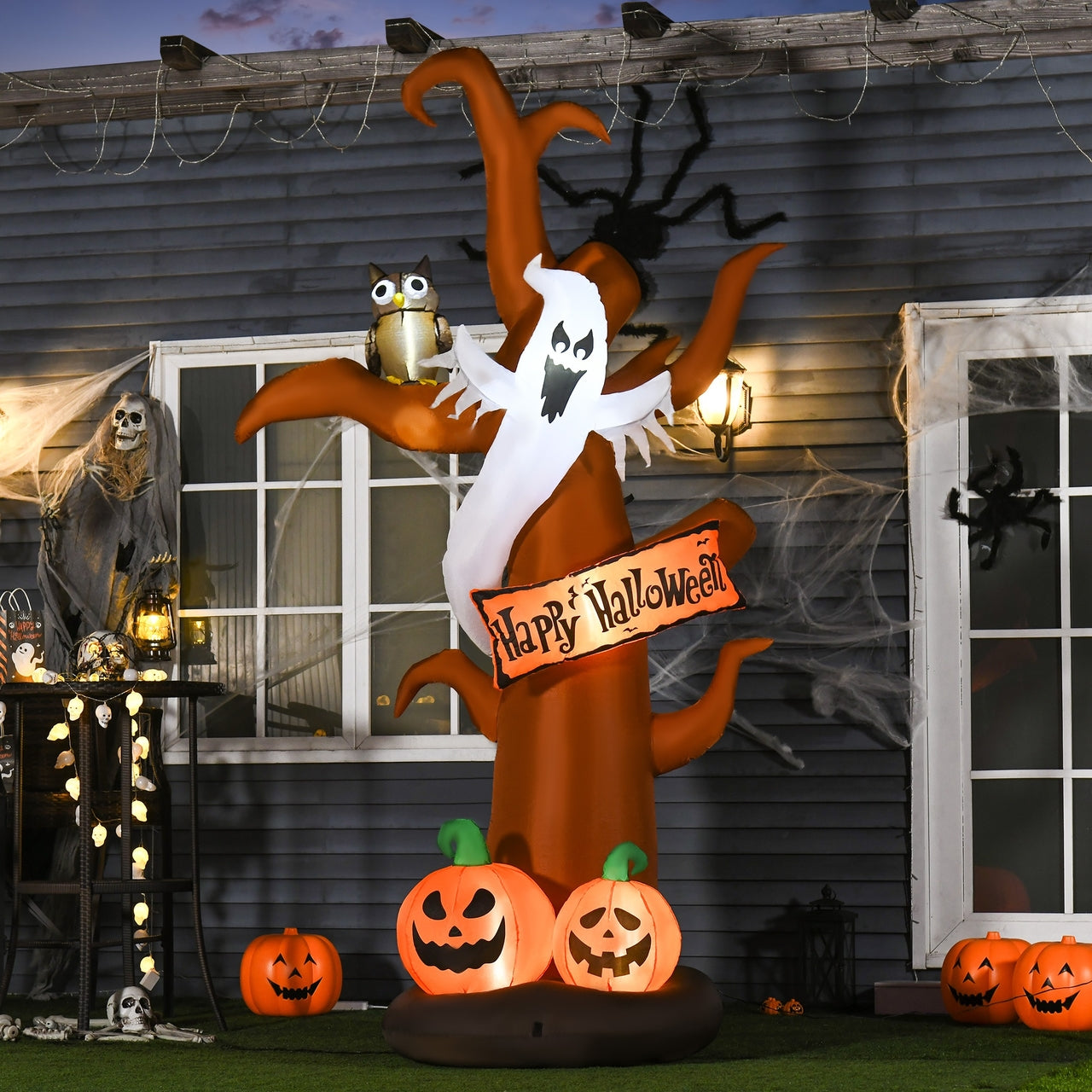 Halloween decoratie pompoen boom opblaasbaar met sfeerverlichting 270 cm