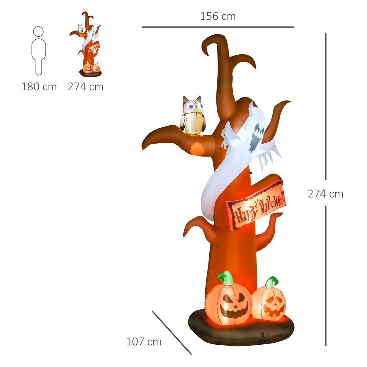 Halloween decoratie pompoen boom opblaasbaar met sfeerverlichting 270 cm
