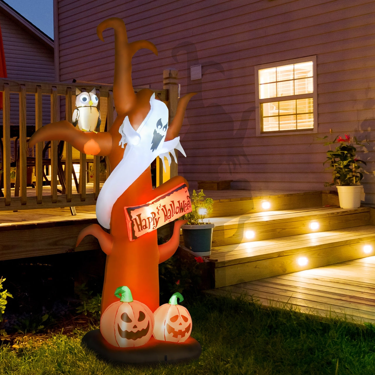 Halloween decoratie pompoen boom opblaasbaar met sfeerverlichting 270 cm