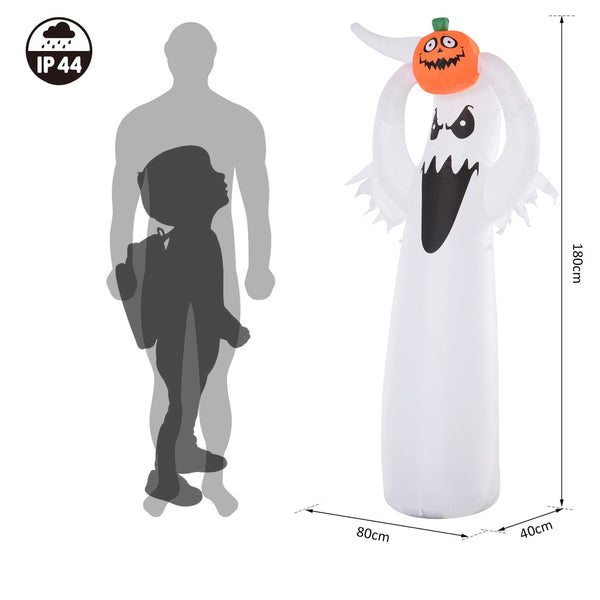 Halloween decoratie pompoen spook met sfeerverlichting opblaasbaar 180 cm