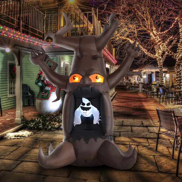 Halloween decoratie opblaasbare boom en spook met sfeerverlichting 240 cm