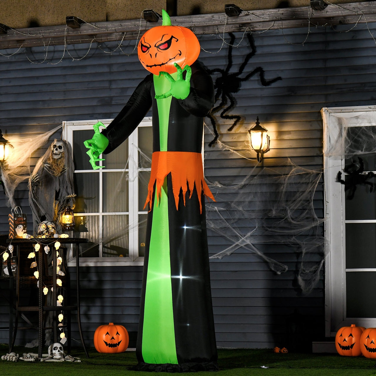 Halloween decoratie spook met pompoenhoofd opblaasbaar met verlichting 270 cm