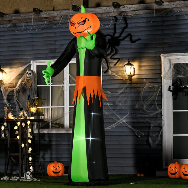 Halloween decoratie spook met pompoenhoofd opblaasbaar met verlichting 270 cm