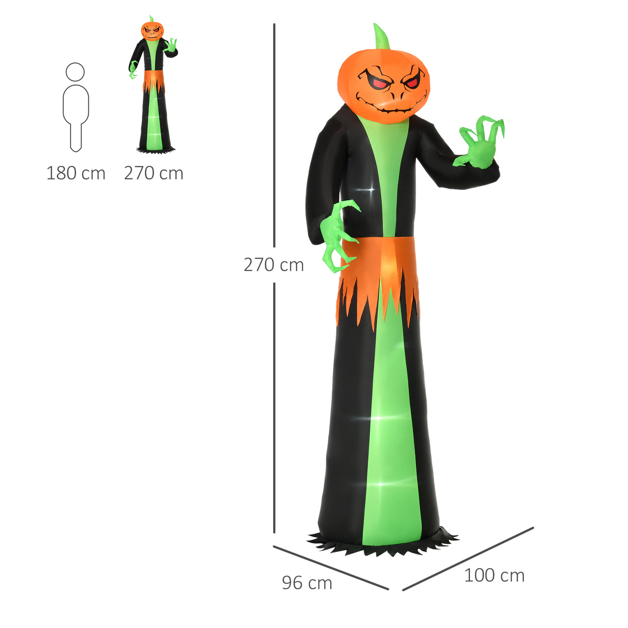 Halloween decoratie spook met pompoenhoofd opblaasbaar met verlichting 270 cm