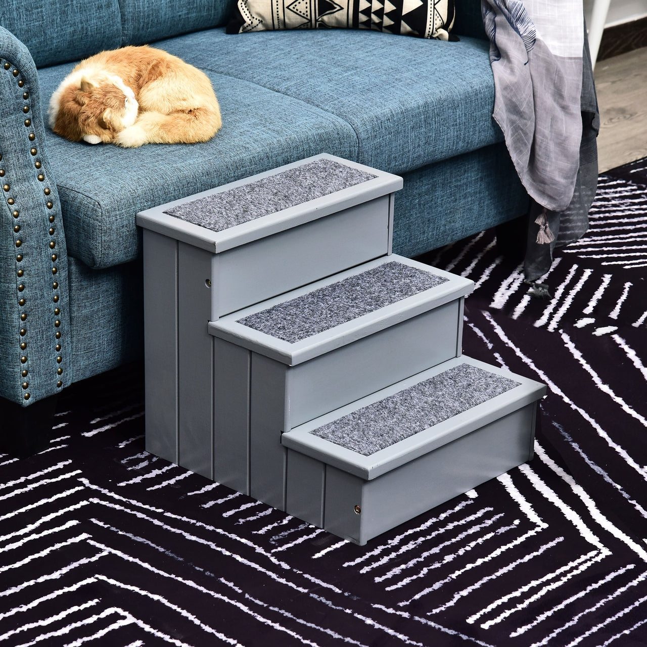 Hondentrap met opbergruimte – stevige houten trap in grijs, 40,5x44,5x38 cm