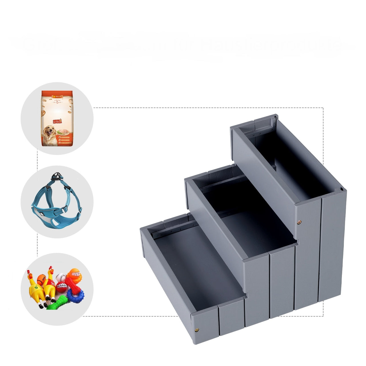 Hondentrap met opbergruimte – stevige houten trap in grijs, 40,5x44,5x38 cm