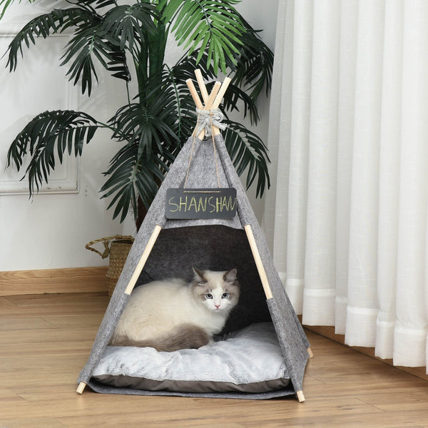 Huisdierentent met kussen – grijs kattenhuis van 58x58x80 cm voor comfort en geborgenheid