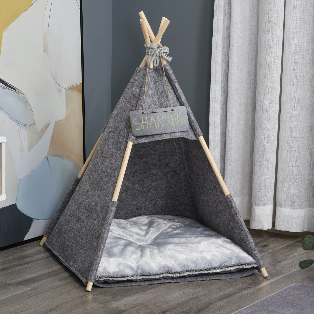 Huisdierentent met kussen – grijs kattenhuis van 58x58x80 cm voor comfort en geborgenheid
