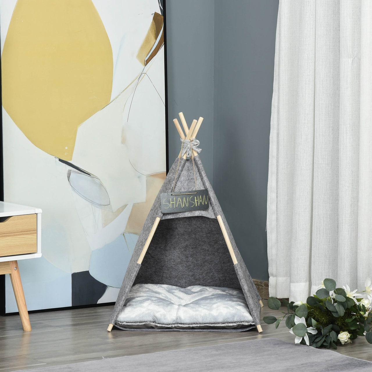 Huisdierentent met kussen – grijs kattenhuis van 58x58x80 cm voor comfort en geborgenheid