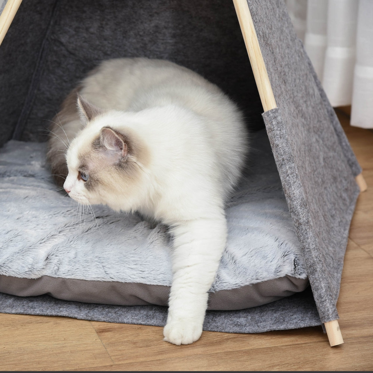 Huisdierentent met kussen – grijs kattenhuis van 58x58x80 cm voor comfort en geborgenheid