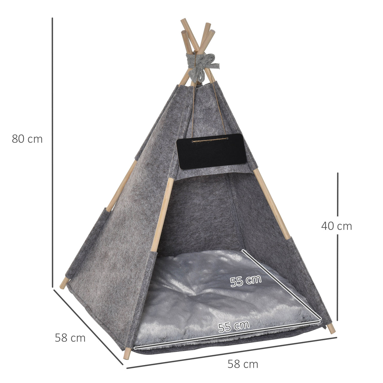 Huisdierentent met kussen – grijs kattenhuis van 58x58x80 cm voor comfort en geborgenheid