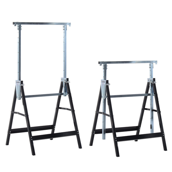 Verstelbare zaagbok van zwart staal voor stabiele werkondersteuning, 68x58xh(80-130)cm