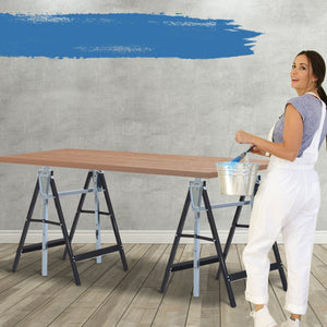 Verstelbare zaagbok van zwart staal voor stabiele werkondersteuning, 68x58xh(80-130)cm, ideaal voor doe-het-zelvers