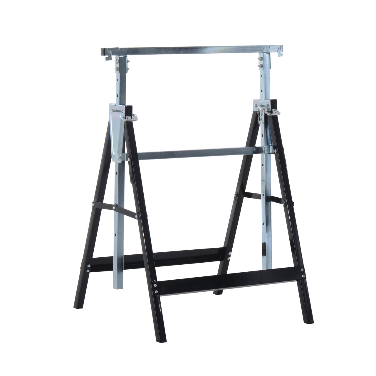 Verstelbare zaagbok van zwart staal voor stabiele werkondersteuning, 68x58xh(80-130)cm