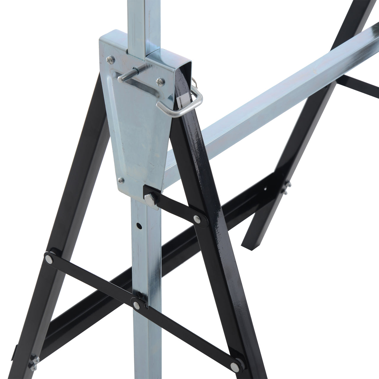 Verstelbare zaagbok van zwart staal voor stabiele werkondersteuning, 68x58xh(80-130)cm
