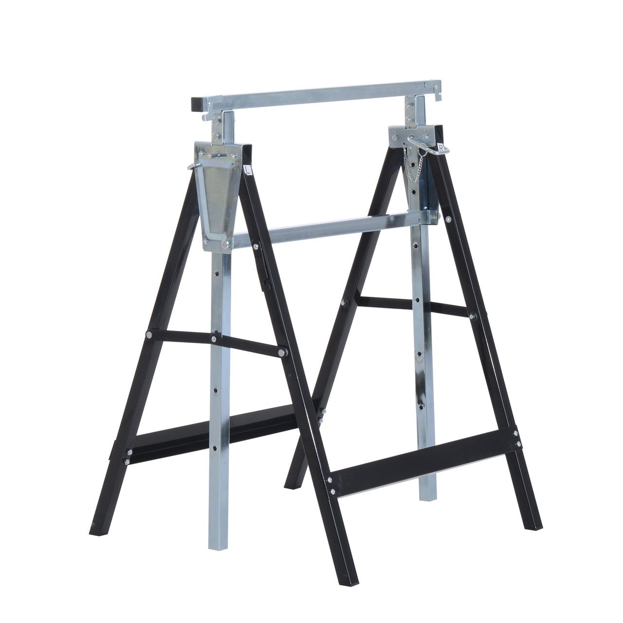 Verstelbare zaagbok van zwart staal voor stabiele werkondersteuning, 68x58xh(80-130)cm