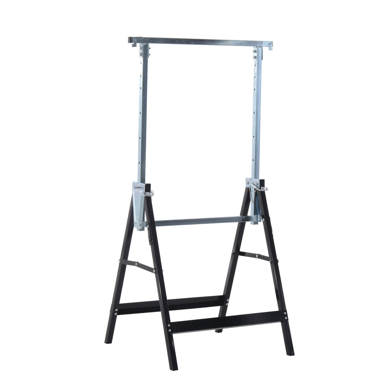 Verstelbare zaagbok van zwart staal voor stabiele werkondersteuning, 68x58xh(80-130)cm