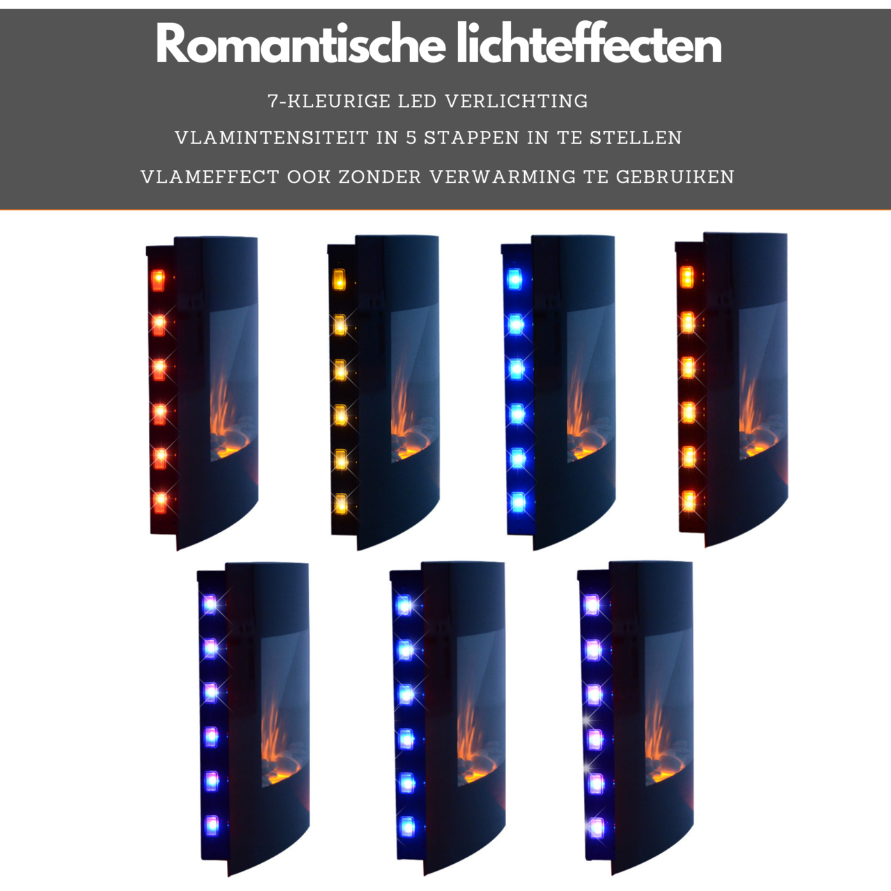 Elektrische wandhaard 1800 W zwart met thermostaat voor comfortabele warmte en sfeer