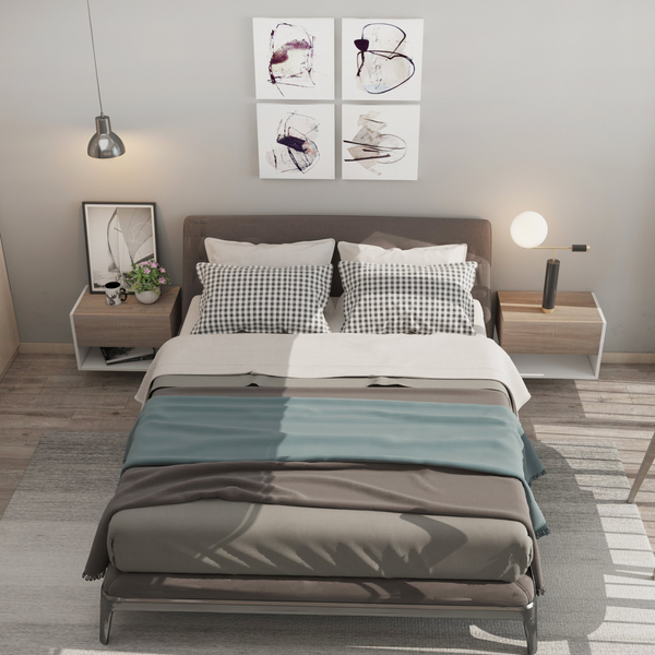 Set van 2 zwevende nachtkastjes wit met noten accenten voor moderne wandmontage | Zenzee