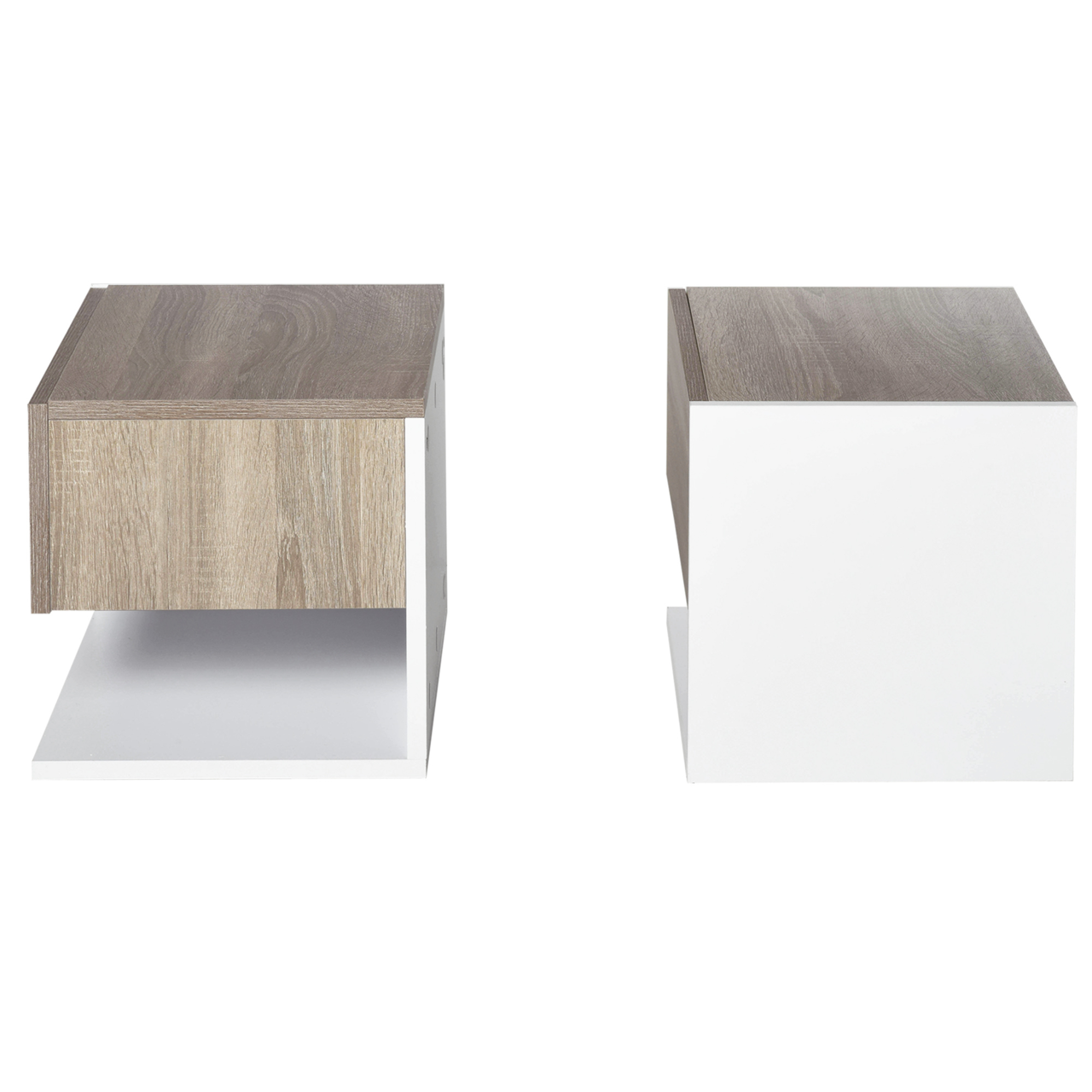 Set van 2 zwevende nachtkastjes wit met noten accenten voor moderne wandmontage | Zenzee
