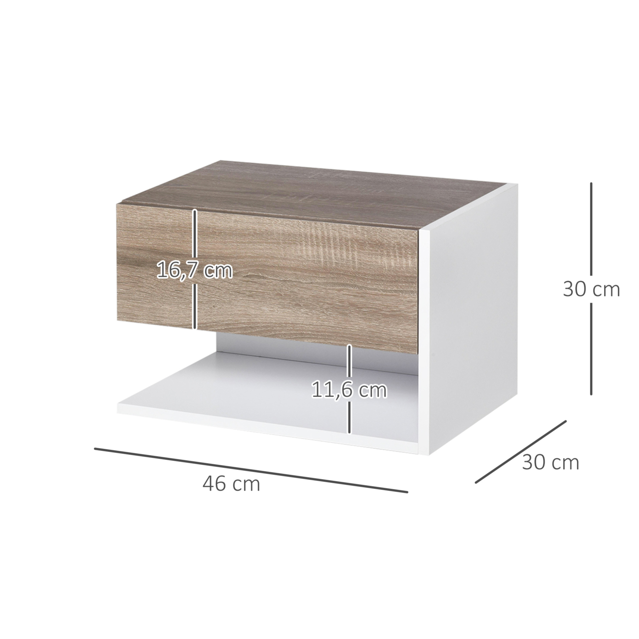 Set van 2 zwevende nachtkastjes wit met noten accenten voor moderne wandmontage | Zenzee