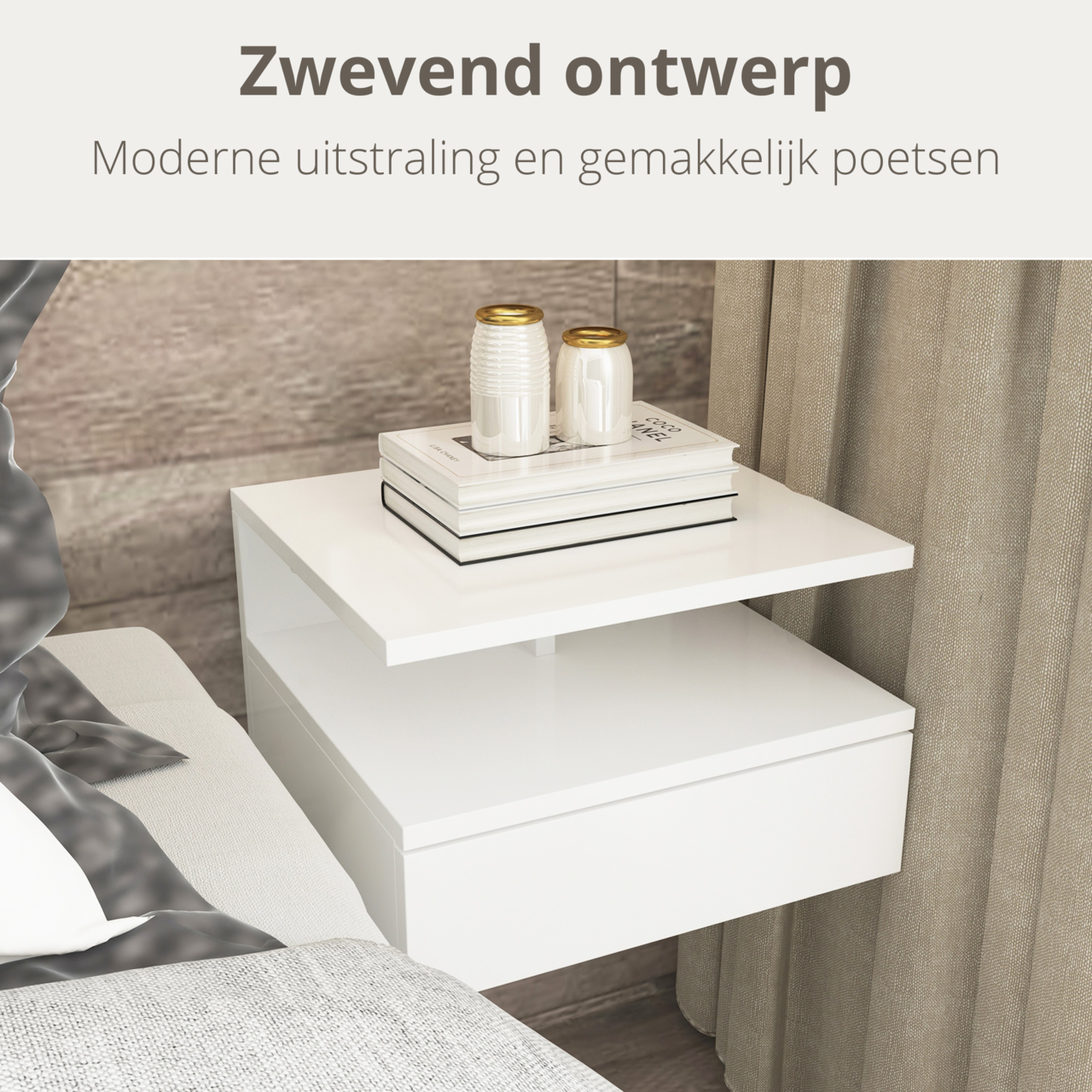 Zwevende nachtkastjes met lade wit – Set van 2 wandmodellen | Zenzee