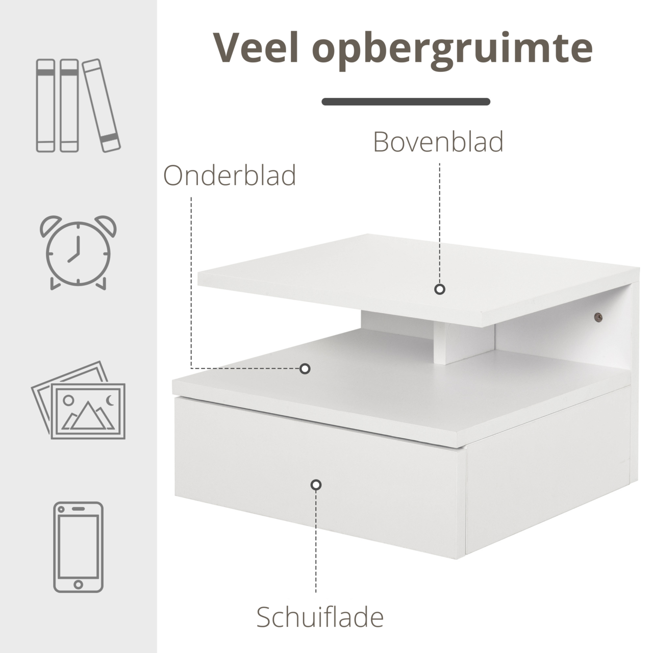 Zwevende nachtkastjes met lade wit – Set van 2 wandmodellen | Zenzee