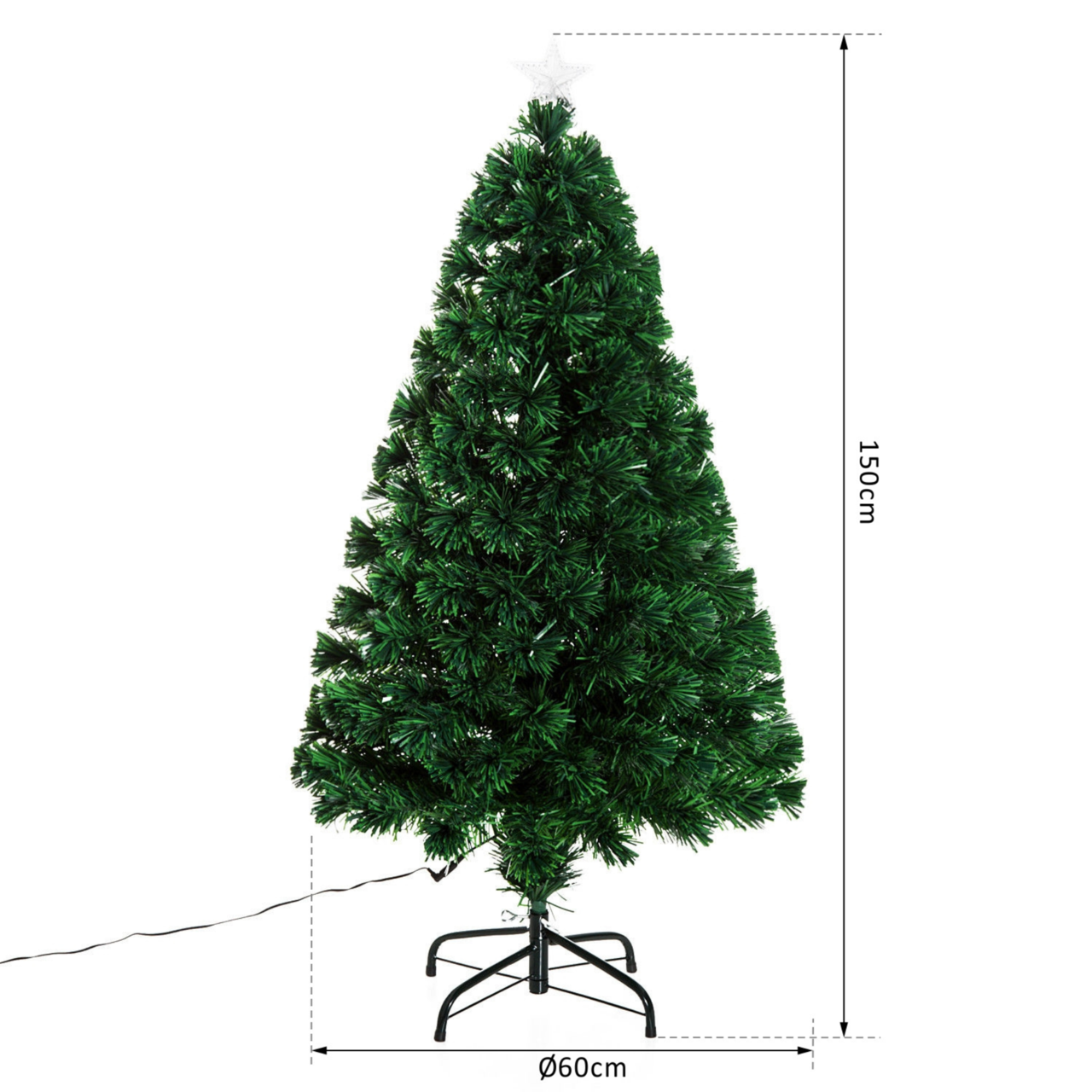 Kunstkerstboom met glasvezel verlichting en decoratie 150 cm