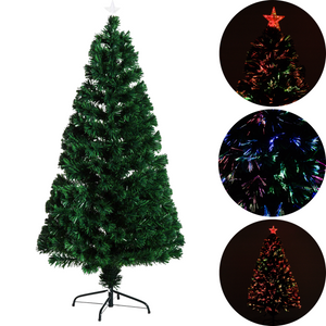 Kunstkerstboom met glasvezel verlichting en decoratie 120 cm, groene boom met kleurrijke lichtjes in donker zichtbaar