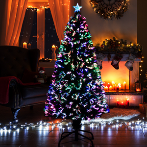 Kunstkerstboom met glasvezel verlichting en decoratie 120 cm verlicht de kamer sfeervol met kleurrijke lichtjes.