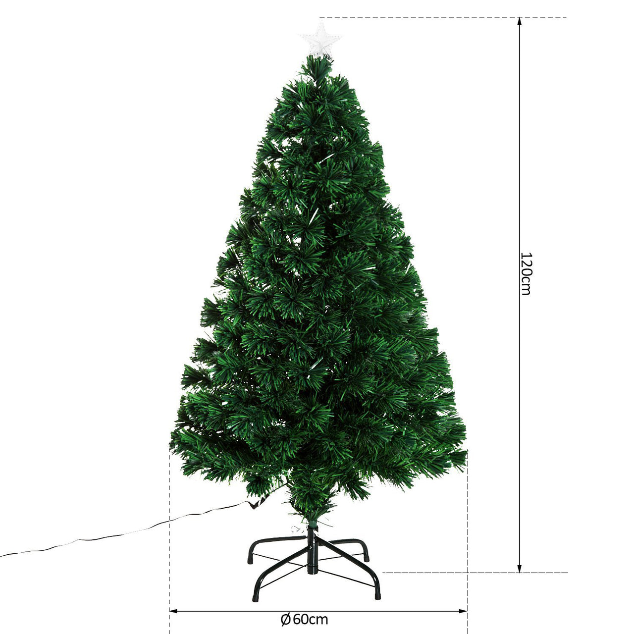 Kunstkerstboom met glasvezel verlichting en decoratie 120 cm