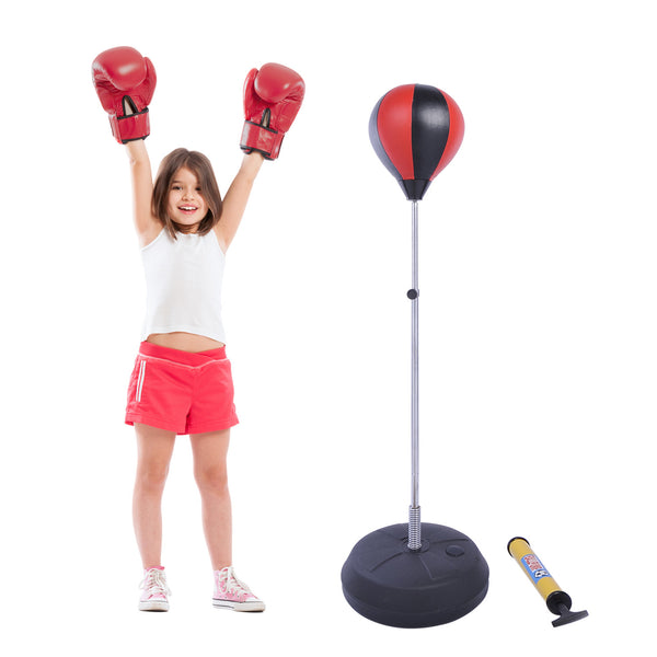 Boksbal set met pomp en bokshandschoenen rood-zwart voor complete bokstraining thuis