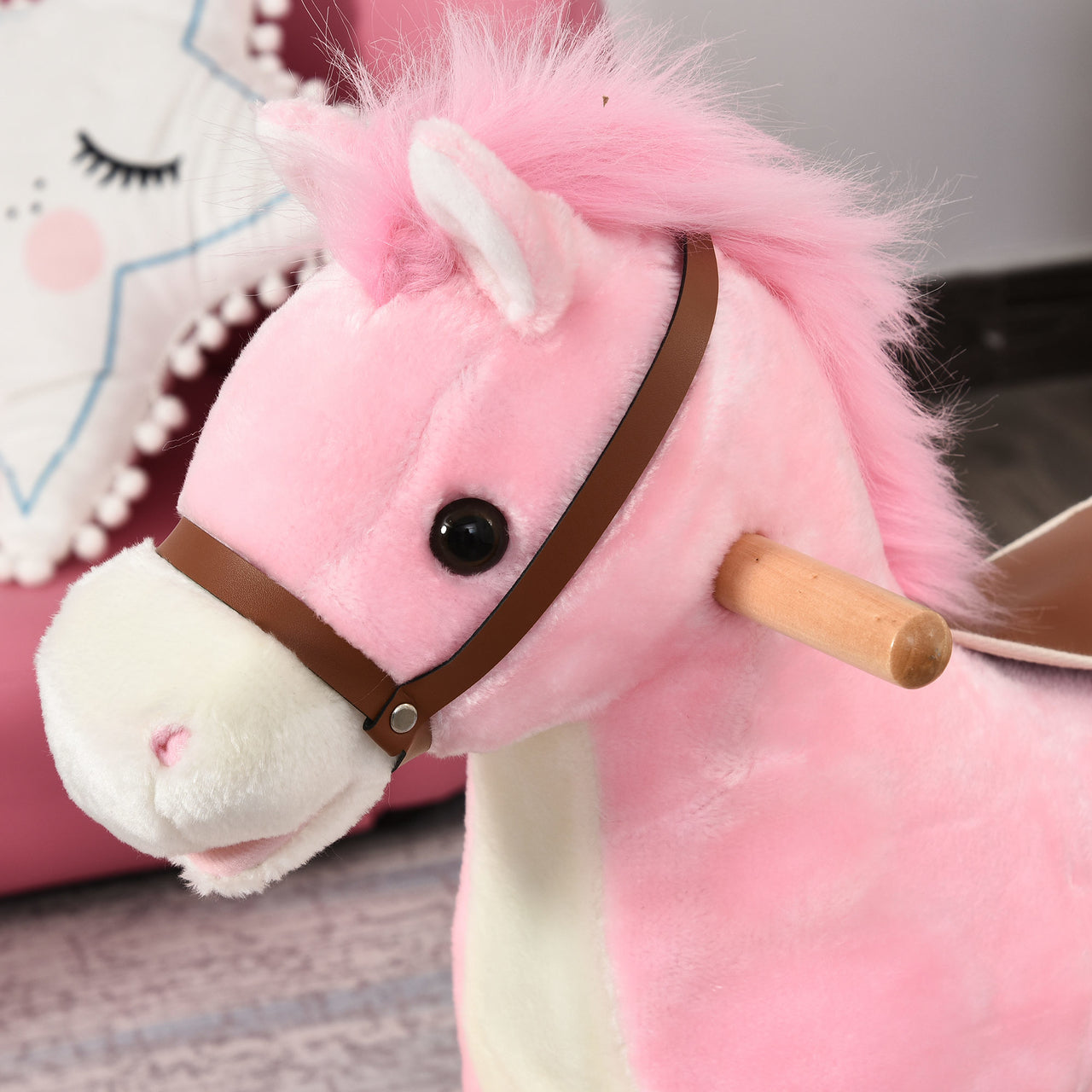 Roze hobbelpaard 65x32,5x61 cm voor kinderen van 3 tot 6 jaar met veilig design