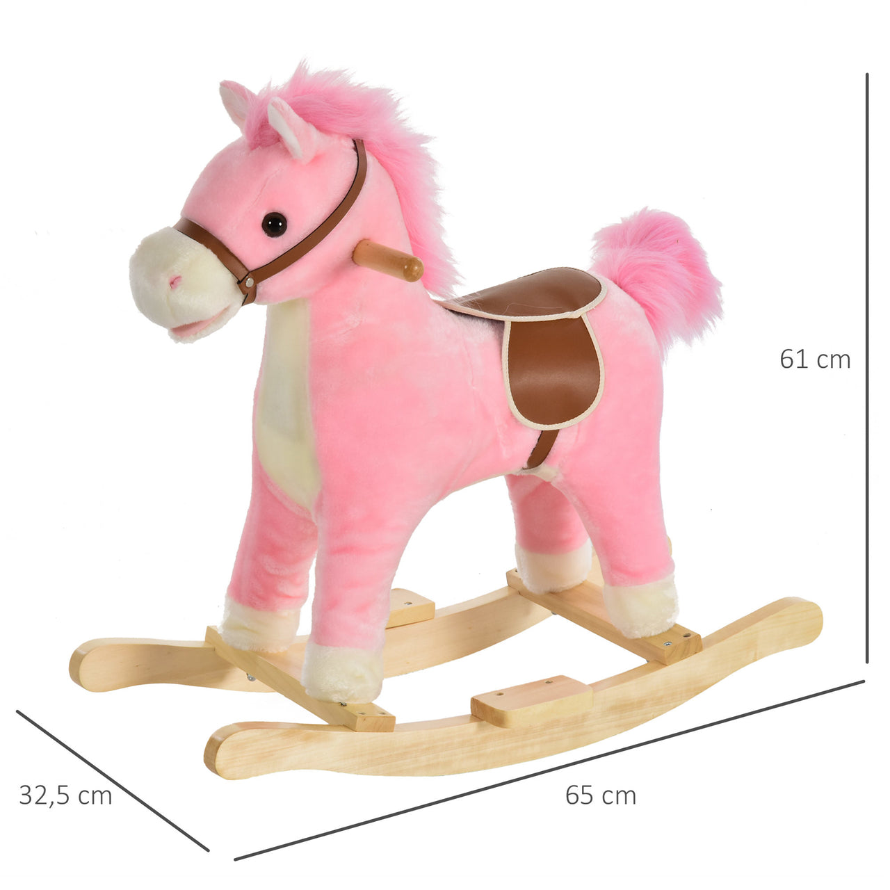 Roze hobbelpaard 65x32,5x61 cm voor kinderen van 3 tot 6 jaar met veilig design