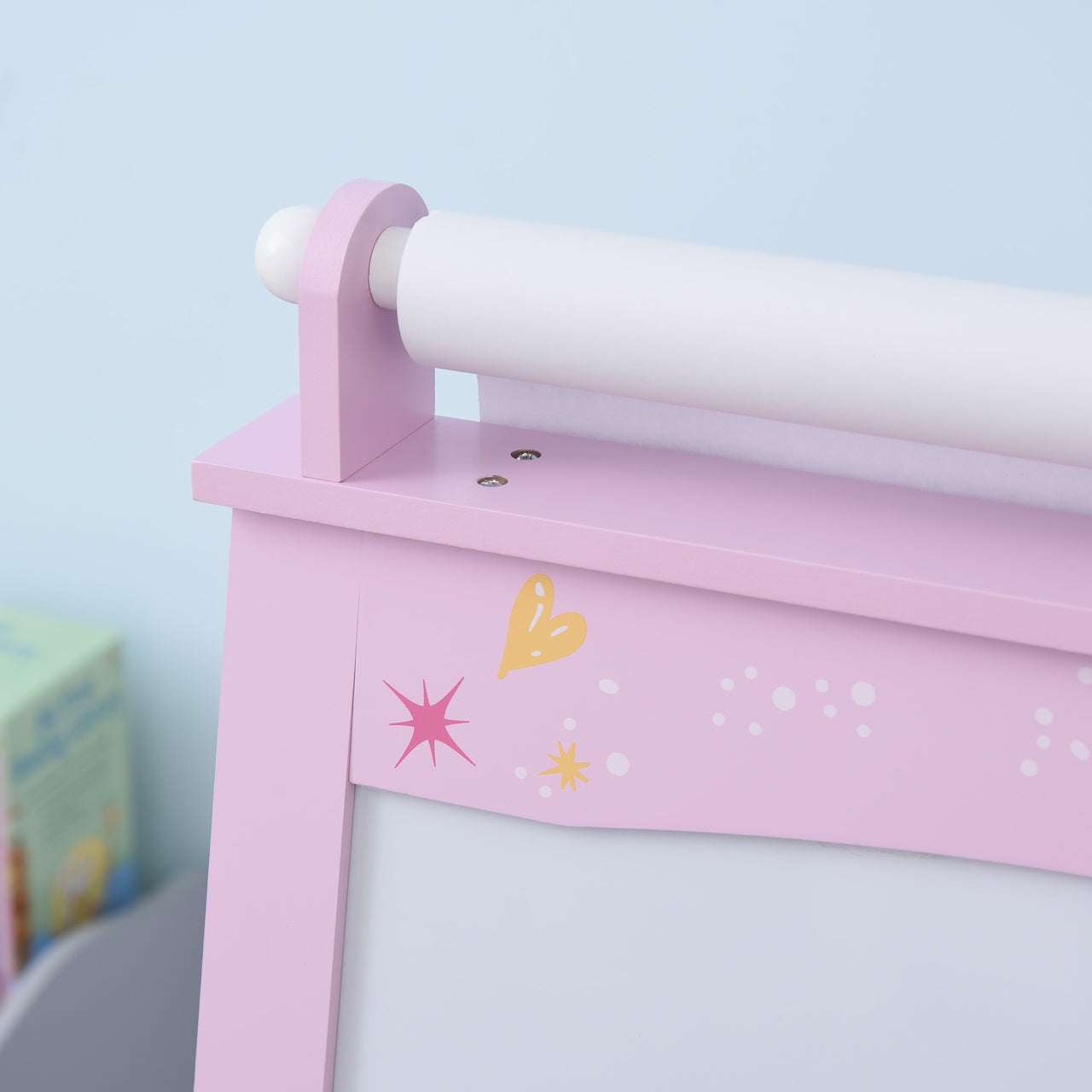 Roze tekenbord met whiteboard en krijtbord 58,5x50,5x118 cm voor creatief gebruik