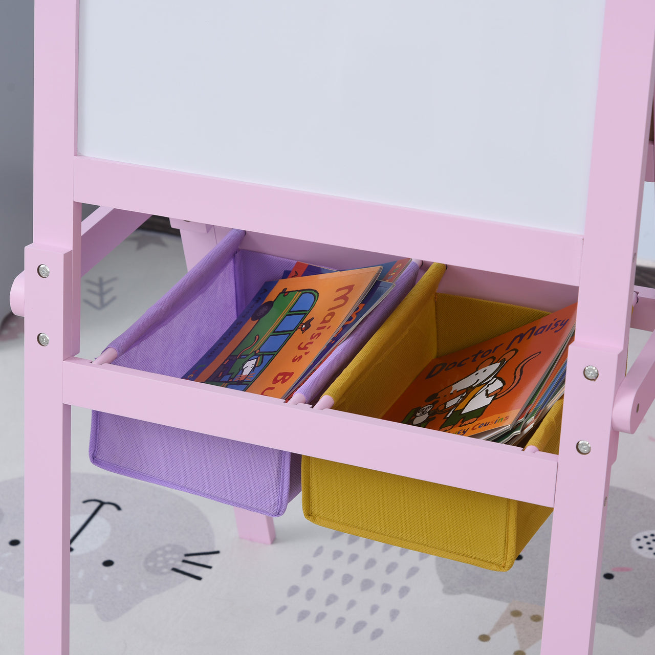 Roze tekenbord met whiteboard en krijtbord 58,5x50,5x118 cm voor creatief gebruik