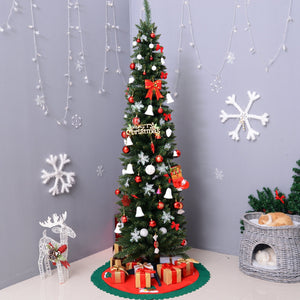 Smalle kunstkerstboom 210 cm – perfect voor kleine ruimtes met versiering en cadeaus voor sfeervolle kerstdecoratie