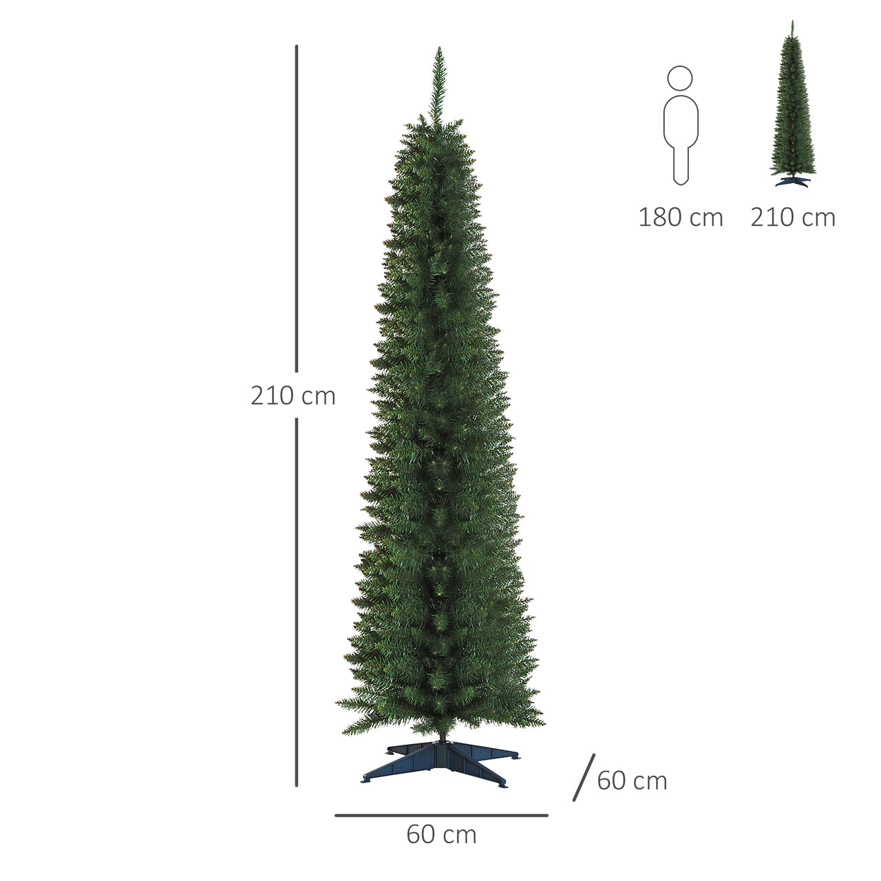 Smalle kunstkerstboom 210 cm – perfect voor kleine ruimtes