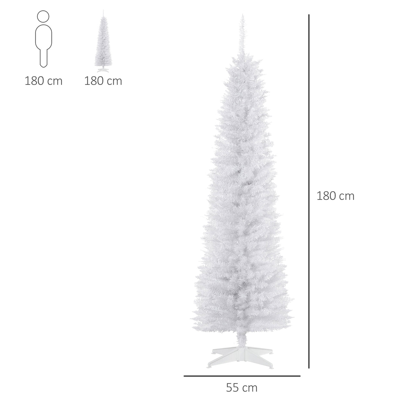 Smalle witte kunstkerstboom 180 cm voor smalle ruimtes