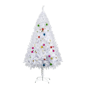 Witte kunstkerstboom 180cm – compleet met kerstballen en decoratie in diverse kleuren, stevige metalen standaard