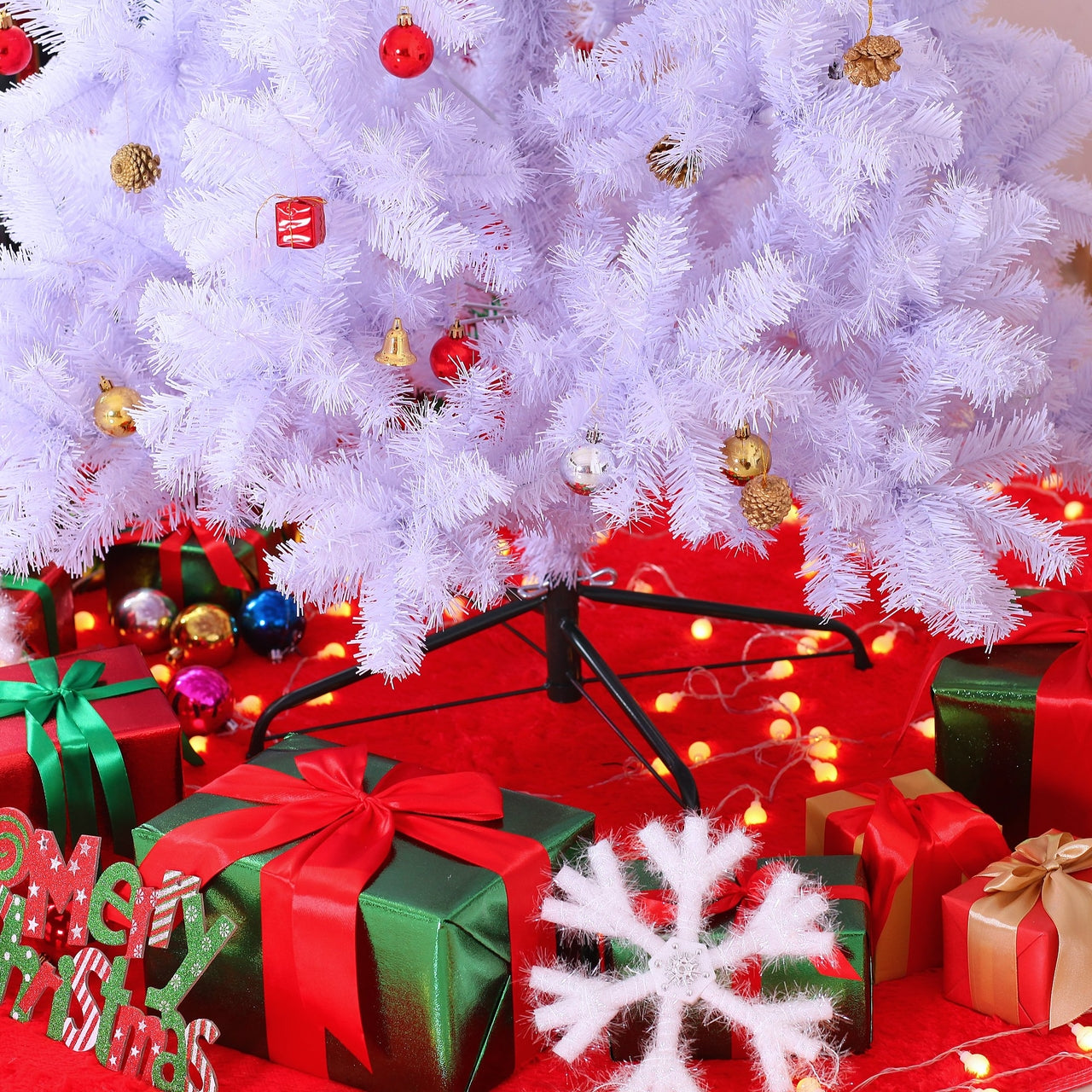 Witte kunstkerstboom 180cm – compleet met kerstballen & decoratie