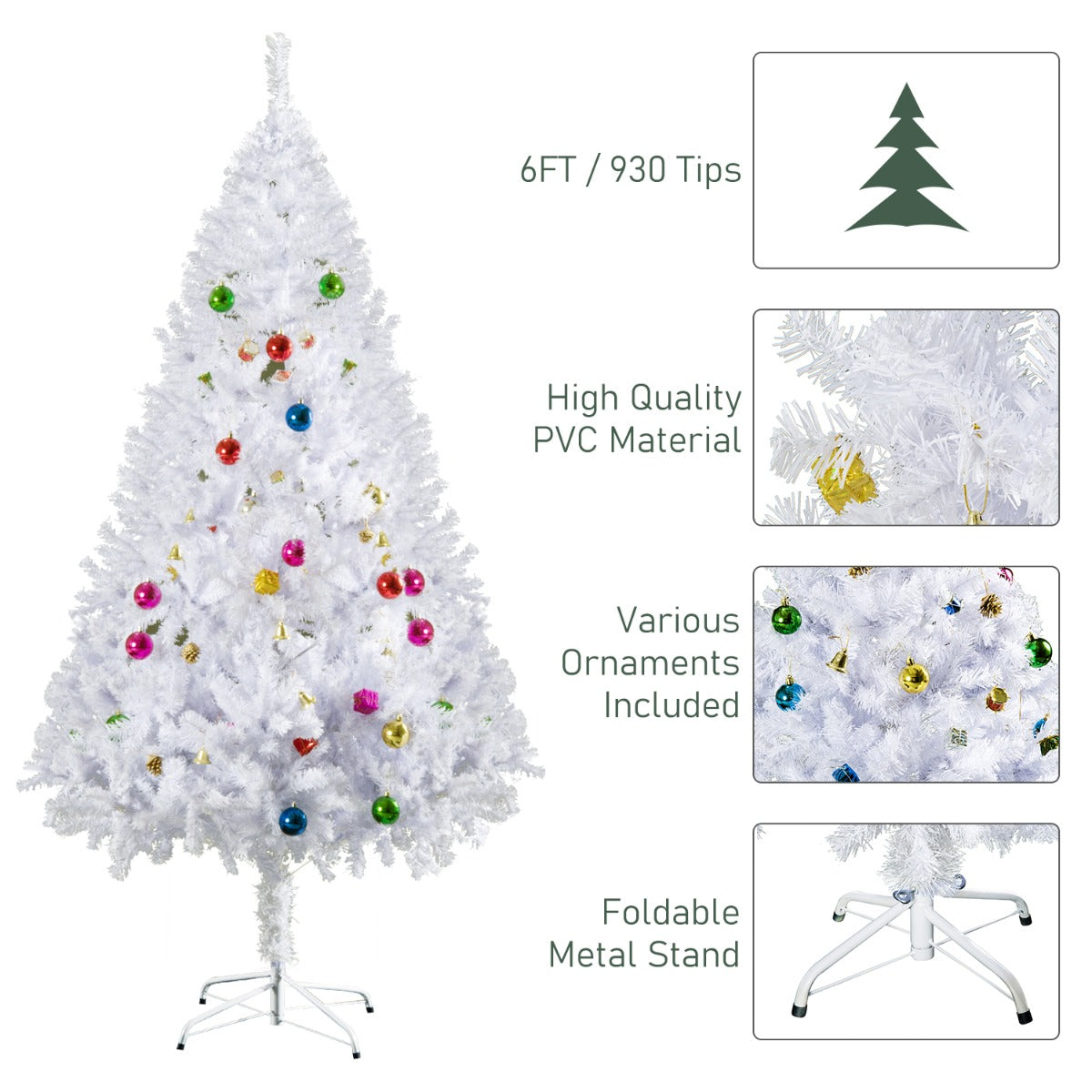 Witte kunstkerstboom 180cm – compleet met kerstballen & decoratie