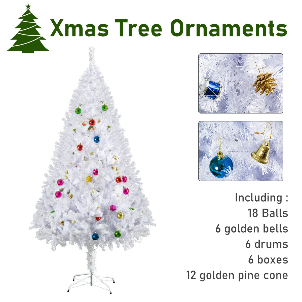 Witte kunstkerstboom 180cm – compleet met kerstballen & decoratie