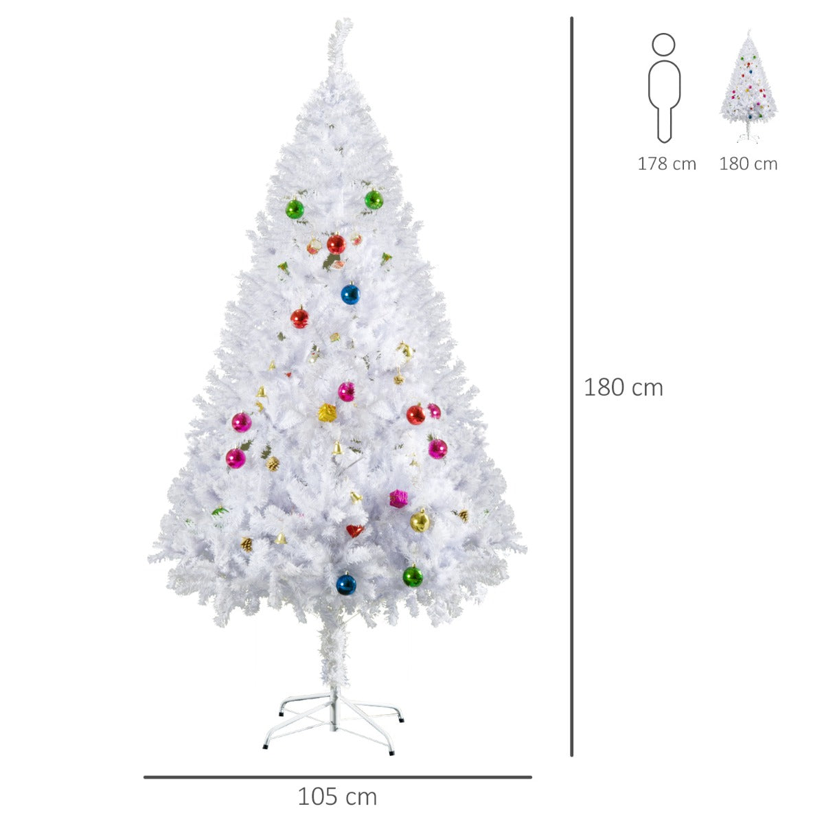 Witte kunstkerstboom 180cm – compleet met kerstballen & decoratie