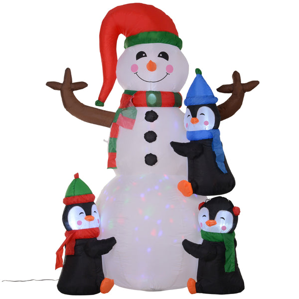 Opblaasbare LED sneeuwman met 3 pinguïns en kerstverlichting 180 cm