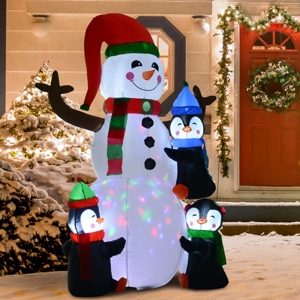 Opblaasbare LED sneeuwman met 3 pinguïns en kerstverlichting 180 cm