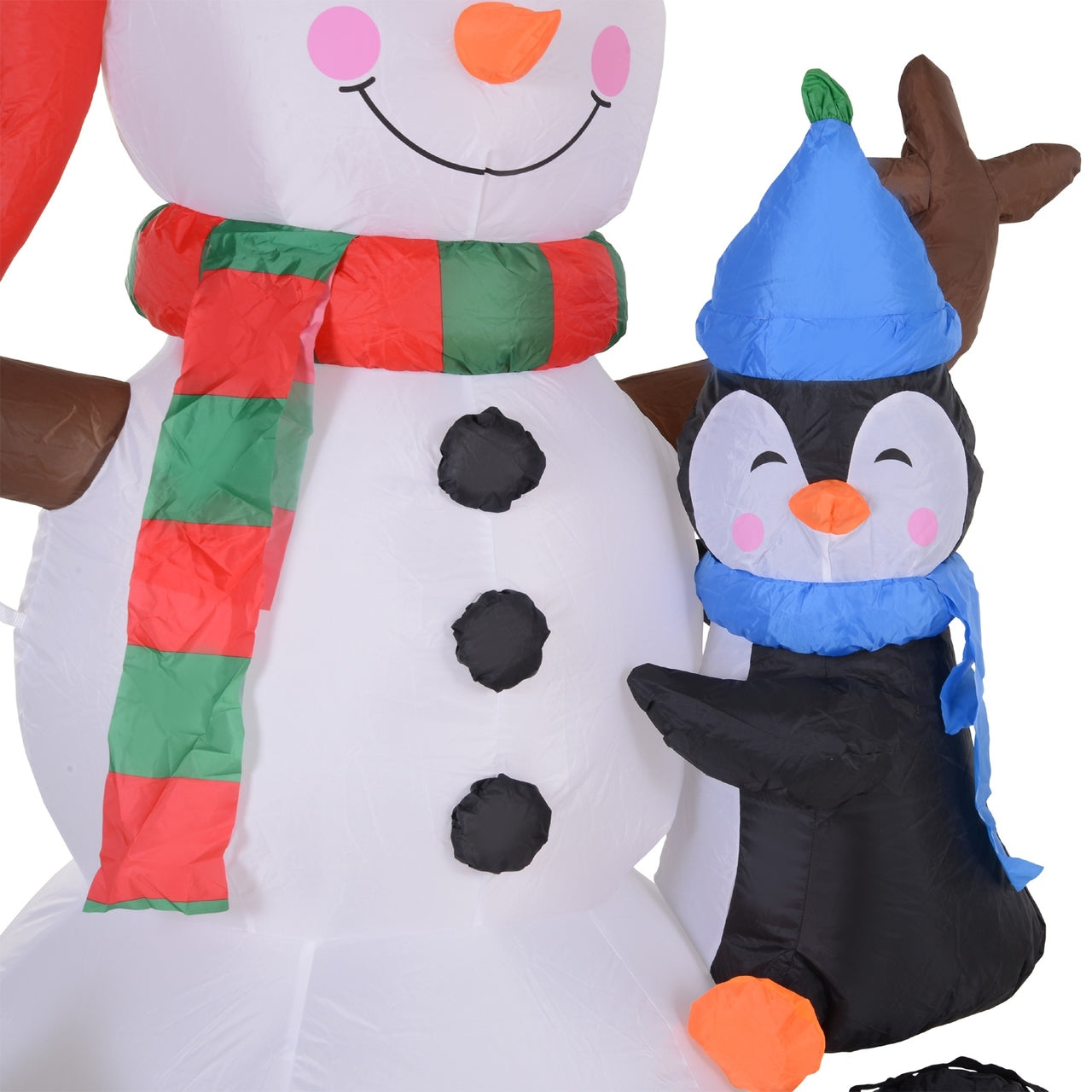 Opblaasbare LED sneeuwman met 3 pinguïns en kerstverlichting 180 cm