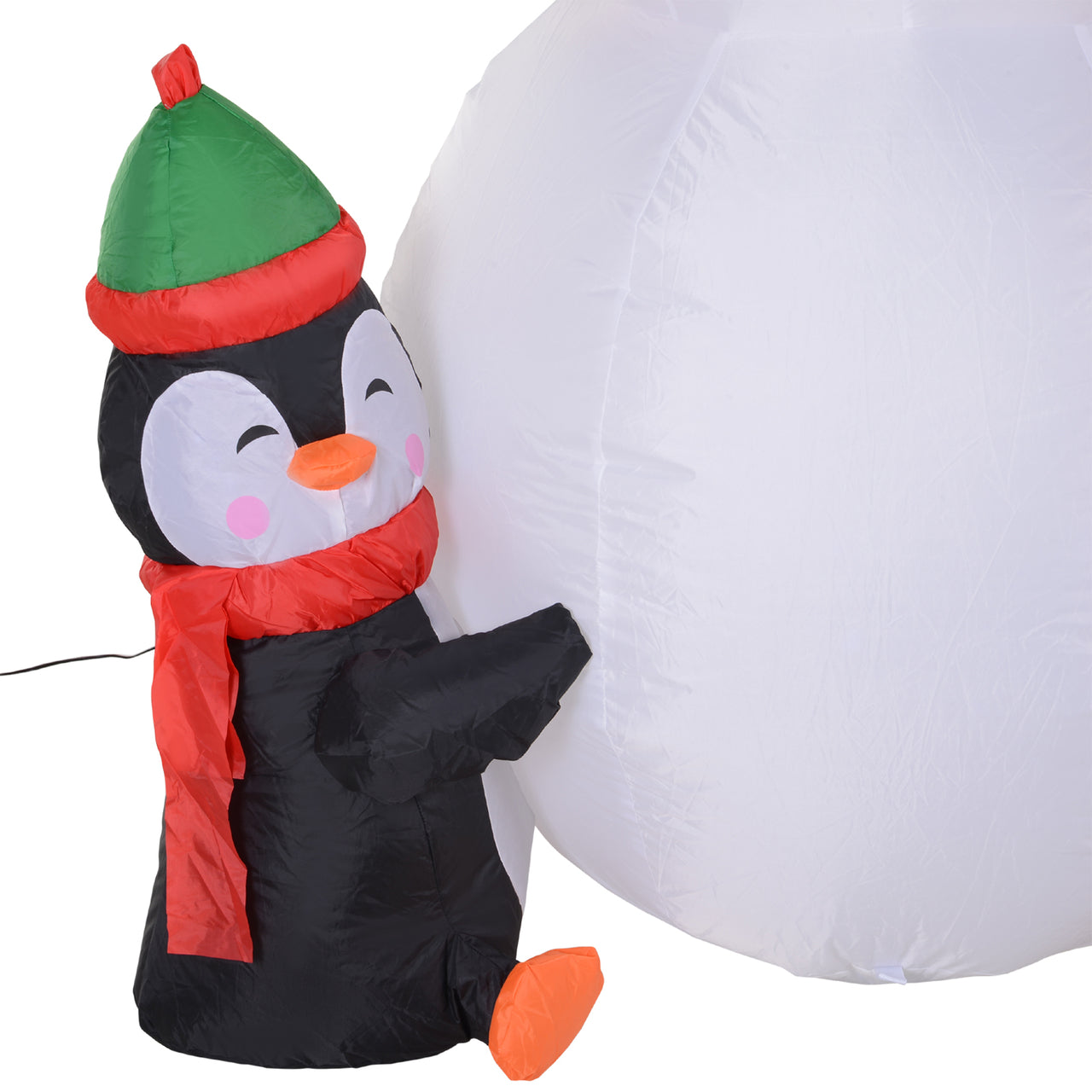 Opblaasbare LED sneeuwman met 3 pinguïns en kerstverlichting 180 cm