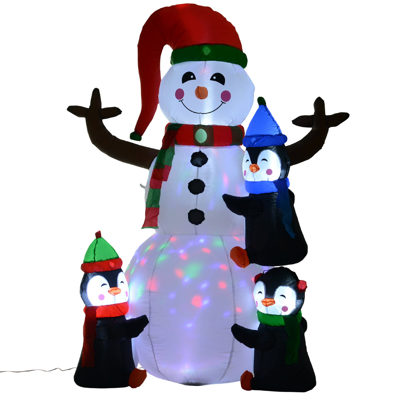 Opblaasbare LED sneeuwman met 3 pinguïns en kerstverlichting 180 cm