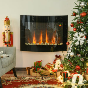 Elektrische wandhaard 1800 W zwart met afstandsbediening voor comfortabele warmte en stijl, sfeervolle LED-vlammen in woonkamerdecoratie